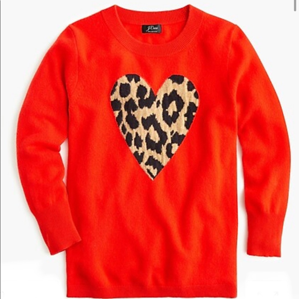 COPY - J.Crew cashmere sweater with leopard heart